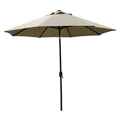 ABO Gear 9 Ft Outdoor Table Aluminum Patio Umbrella with Auto Tilt and Crank, 8 Ribs, Polyester, Tan   